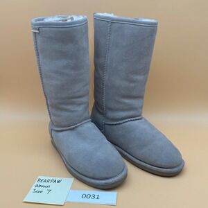 Bearpaw Women Tall Gray Suede Sheepskin Lined Boots Size 7 comfort winter